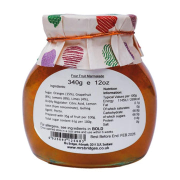 Mrs Bridges Four Fruit Marmalade, Made In Scotland, 12Oz Jar (Pack Of 2)
