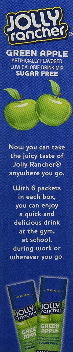 Jolly Rancher Green Apple Drink Mix, Sugar Free, 6 Count, 0.62 Ounce