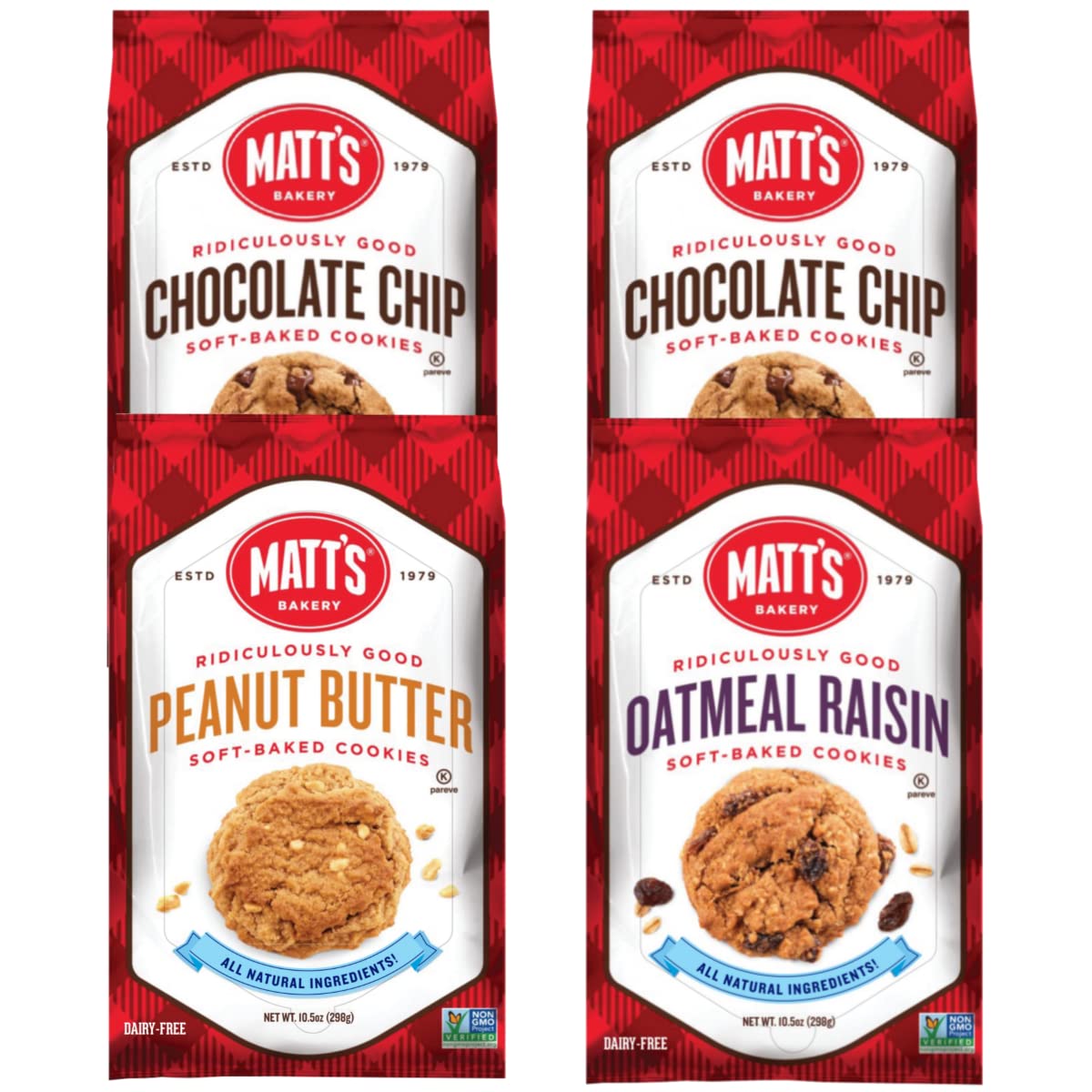 Matt'S Bakery | Variety Pack Cookies (2 Chocolate Chip, 1 Peanut Butter, 1 Oatmeal Raisin) | Soft-Baked, Non-Gmo, All-Natural In