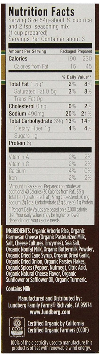 Lundberg Traditional Italian Risotto Alfredo, Gluten-Free, USDA Organic, 6 Pack, 5.5 oz Each