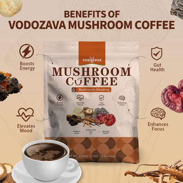 Vodozava Instant Mushroom Coffee Powder Weight Loss Espresso Cafe Extract With Chaga Lions Mane Turkey Tail Shiitake Cordyceps R
