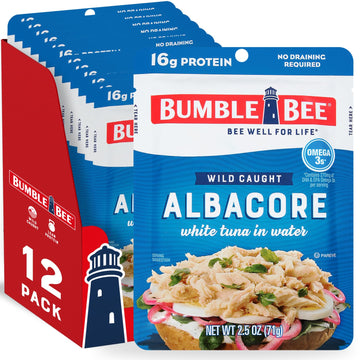 Bumble Bee Premium Albacore Tuna In Water, Tuna Fish, High Protein Food, Keto Food And Snacks, Gluten Free Food, High Protein Snacks, Canned Food, Bulk Tuna, 2.5 Ounce Pouches (Pack Of 12)