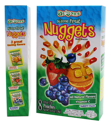 Fruit Juice Nuggets Gift Box Snack - 0.6 ounces, 3 Boxes of 8 pack - Kosher All Natural Flavors Vitamin C - By AuSome