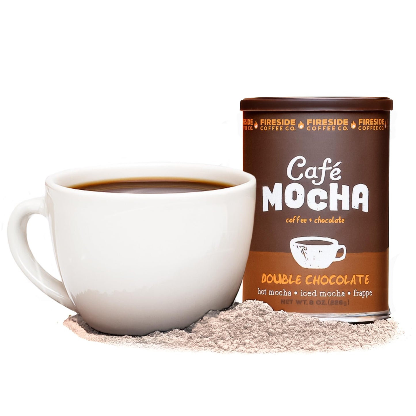 Fireside Coffee Double Chocolate Cafe Mocha - Instant Coffee Chocolate Blend - Top-Grade Caffeinated Drink Mix For Hot Iced Milkshake And Mocha Frappe Mix Only Add Water And Enjoy 8 Ounces