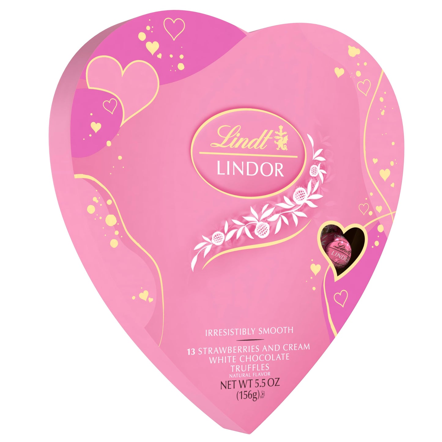 Lindt Lindor ValentineS Strawberries And Cream White Chocolate Candy Truffles Heart White Chocolate Candy With Strawberries And Cream White Truffle Filling 5.5 Oz.