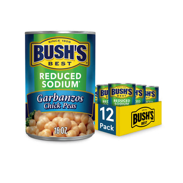 BUSH S BEST 16 oz Canned Reduced Sodium Garbanzo Beans, Source of Plant Based Protein and Fiber, Low Fat, Gluten Free, (Pack of