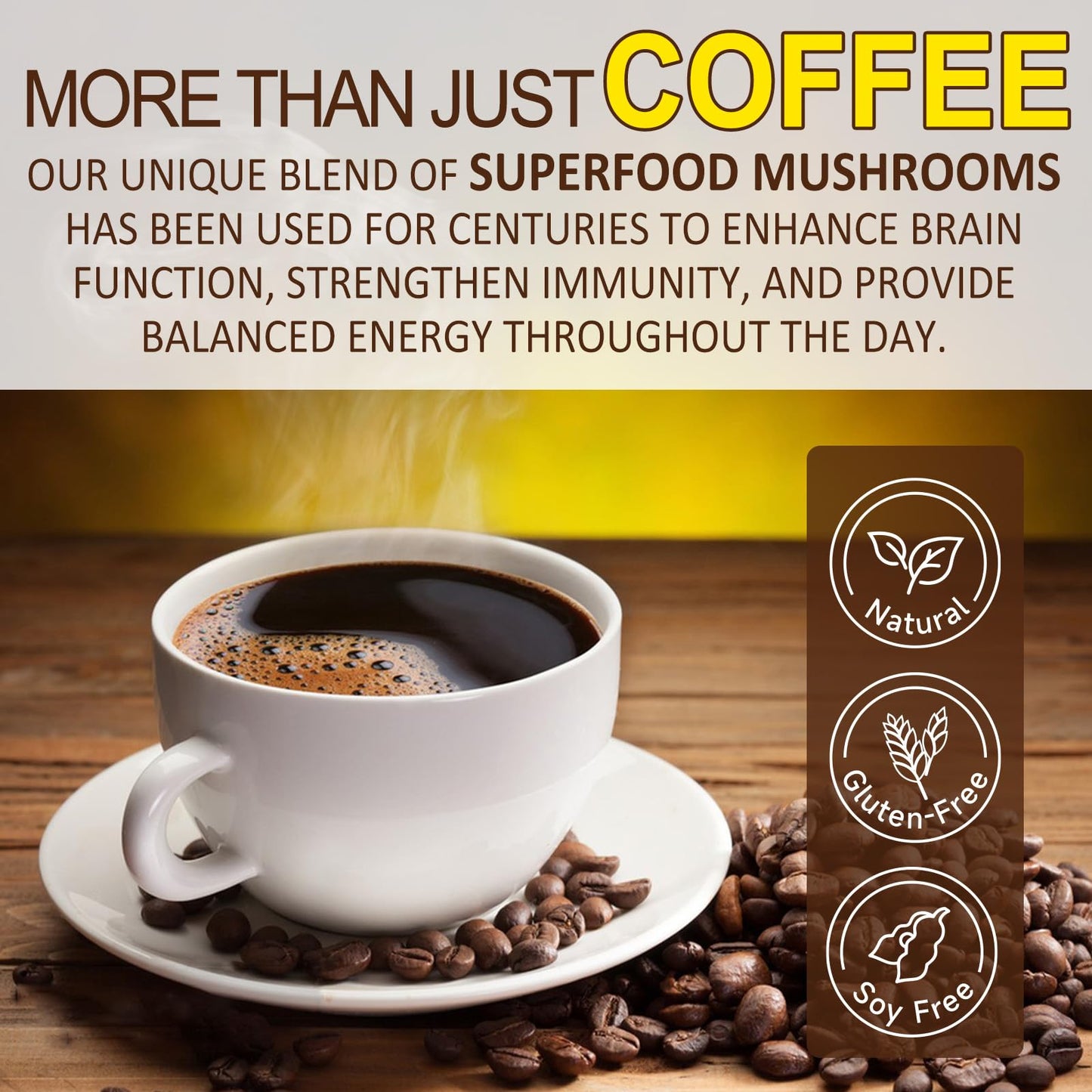 Mushroom Coffee | 10 Superfood Mushrooms Instant Coffee | Better Energy, Focus, Digestion, Immunity | Cordyceps, Lions Mane, Tur