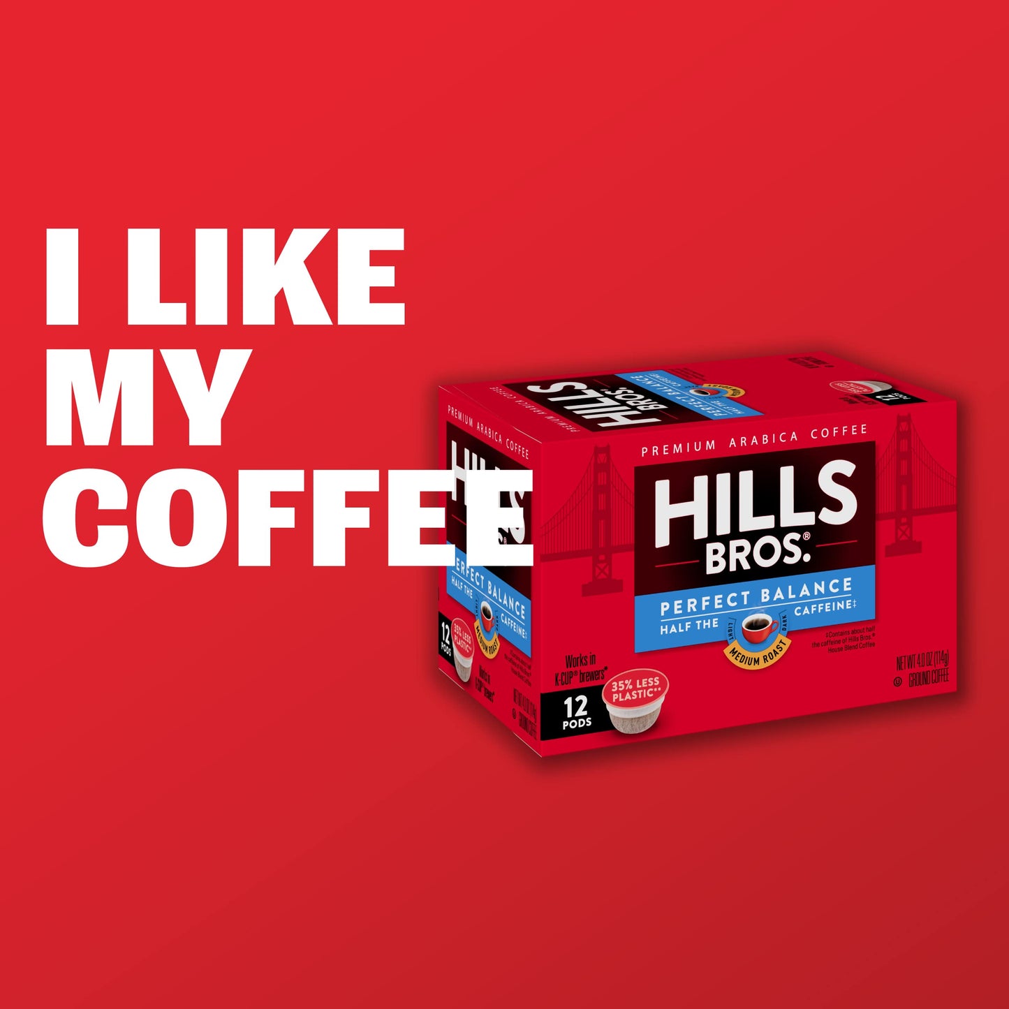 Hills Bros Single Serve Coffee Pods, 100% Colombian Ground Coffee, Medium Roast, 12 Count - Keurig Compatible, Roasted 100% Arab
