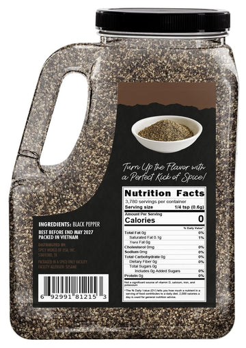 Black Pepper Ground Coarse 5 LB Bulk Jar Butcher Grind #12 - enhanced Ground Black Peppercorns All Natural Gluten Free Steam Sterilized - Restaurant Supply & BBQ Seasoning by Spicy World