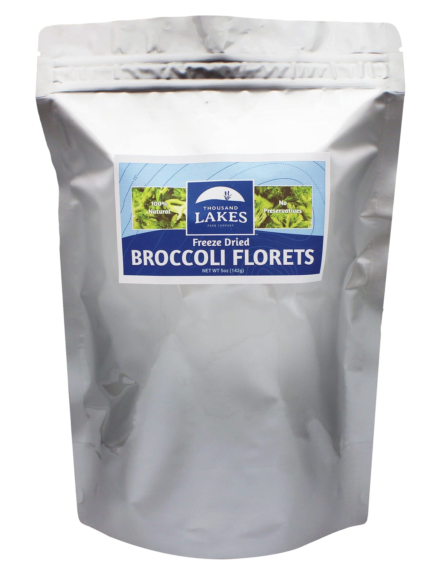 Thousand Lakes Freeze Dried Fruits And Vegetables - Broccoli Florets - Bulk 5 Ounces 100 Florets - No Stems No Salt Added