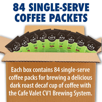 Caf Valet DECAF Dark Roast Single Serve Coffee Packets - 84 Count - For Use with Caf Valet Single Serve Cofee Makers - Dispo