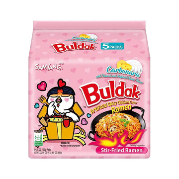 Buldak Spicy Ramen, Carbonara Hot Chicken Ramen, Korean Stir-Fried Instant Noodle, 5 Pack