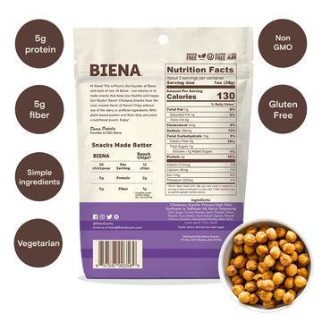 Biena Chickpea Snacks, Rockin Ranch, White, 5 Ounce (Pack Of 4)