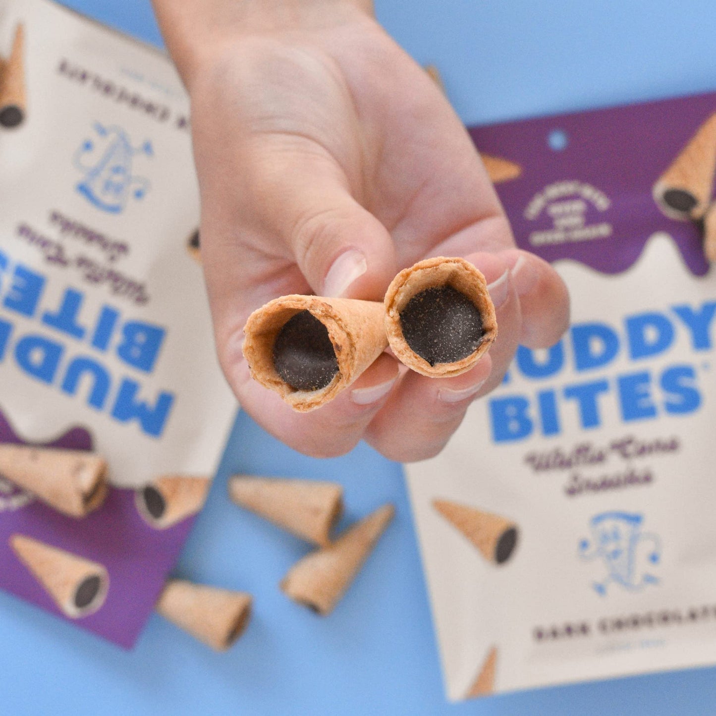 Muddy Bites Waffle Cone Snacks Chocolate Filled Bite Sized Cones (Dark Chocolate, 5 Bags)