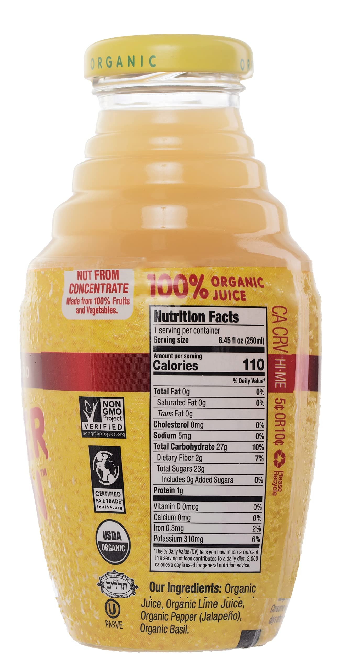 Wonder Lemon Organic Lemon Basil Jalapeno Cold Pressed Juice, 8.45Oz (6 Pack)