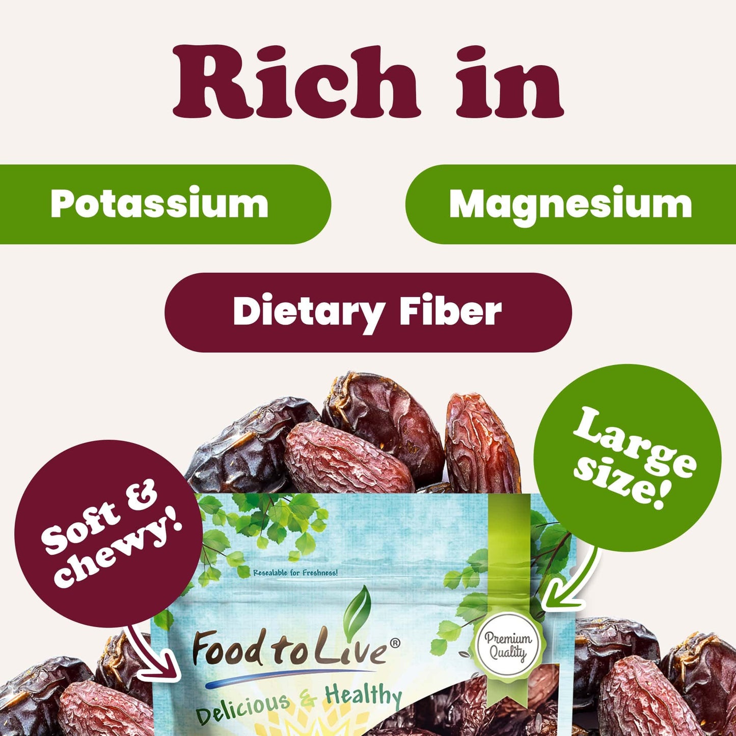 Food To Live California Medjool Dates, 2 Pounds - Soft & Juicy Nature'S Candy. Unsweetened, Unsulphured Dates With Pits. Vegan,