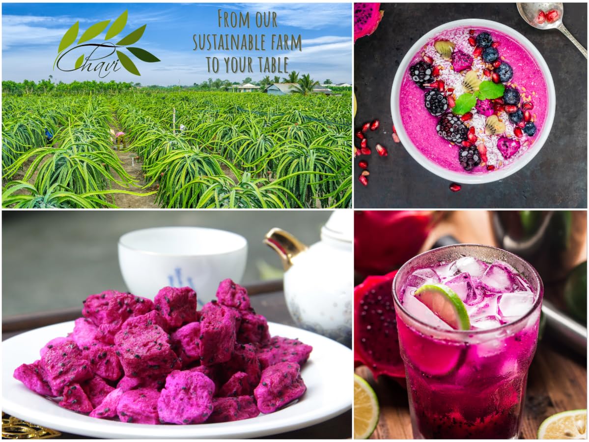 Chavi Freeze-Dried Diced Dragon Fruit Snack - 2 Oz - Healthy 1 Ingredient Superfood - No Added Sugars Or Preservatives - Non-Gmo