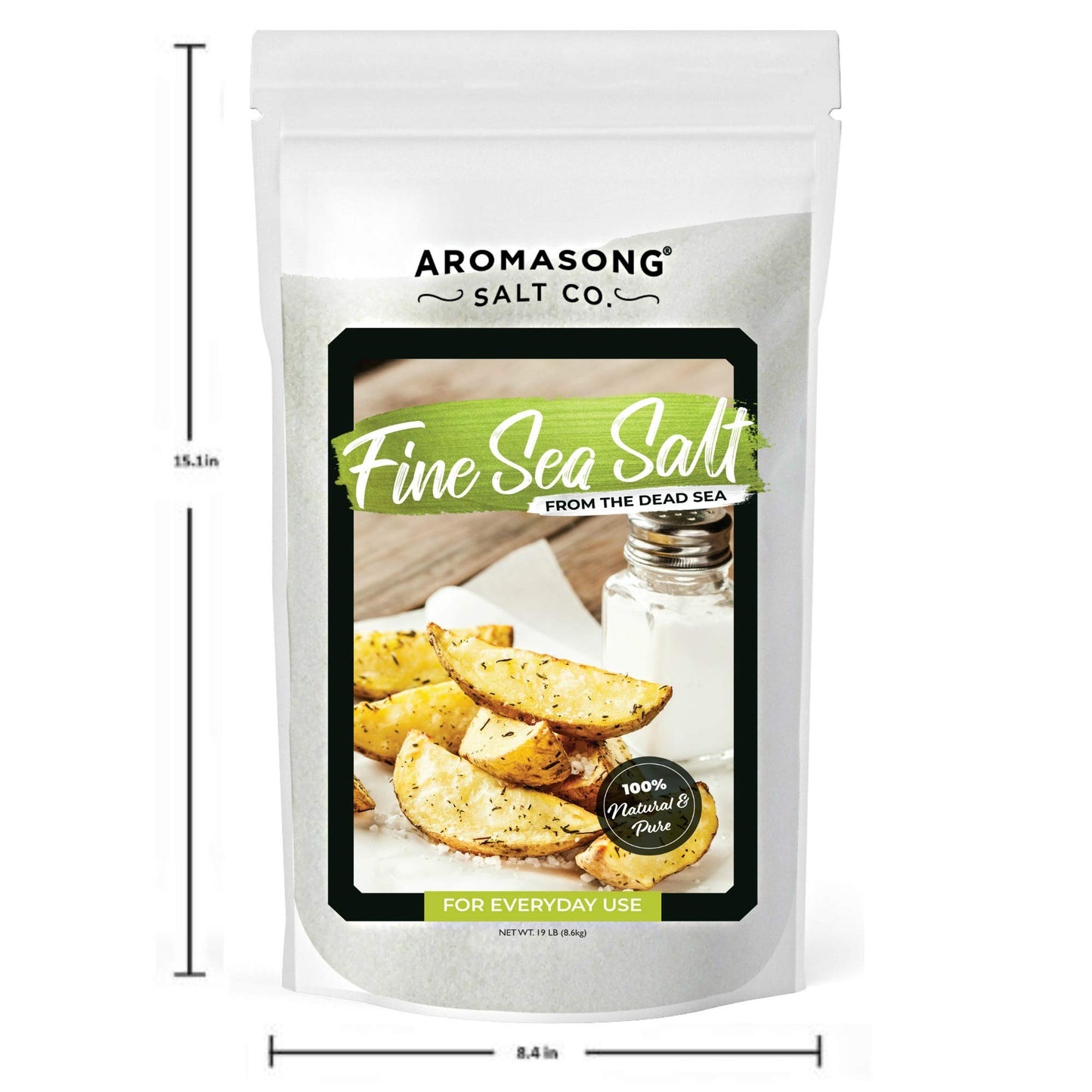 Aromasong Sea Salt 100% Natural Unrefined Gluten Free Fine Grain Table Salt - 19 Lb Large Bulk Resealable Bag