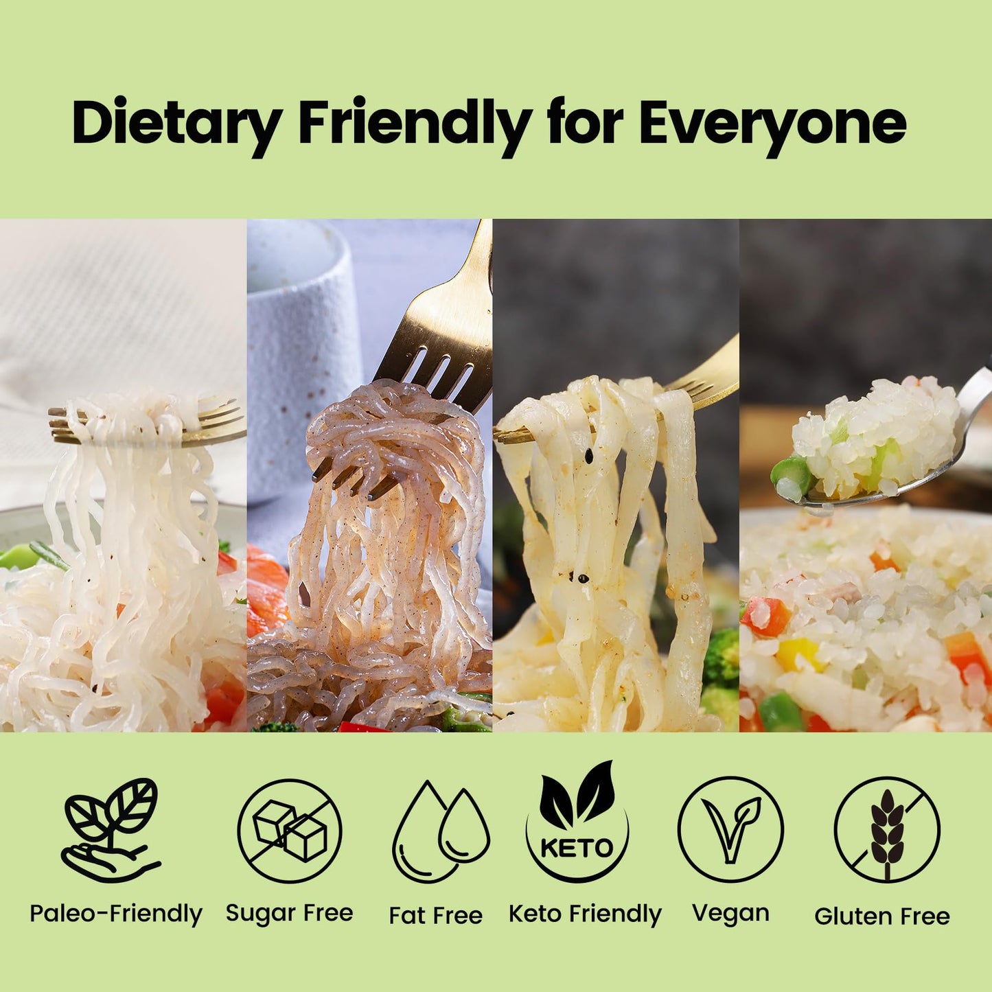 Hethstia Konjac Noodles Variety Pack - 10 Pack Shirataki Noodle With Fettuccine, Angel Hair, Spaghetti, And Rice Shapes, Keto, V