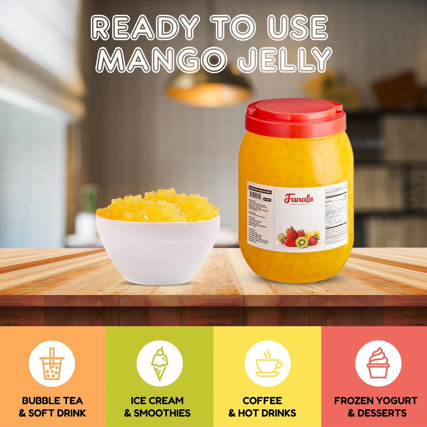 Fanale Coconut Jelly Topping for Boba Tea, Ice Cream, Yogurt, Smoothie, Desserts, 6.6 lb (Pack of 4)