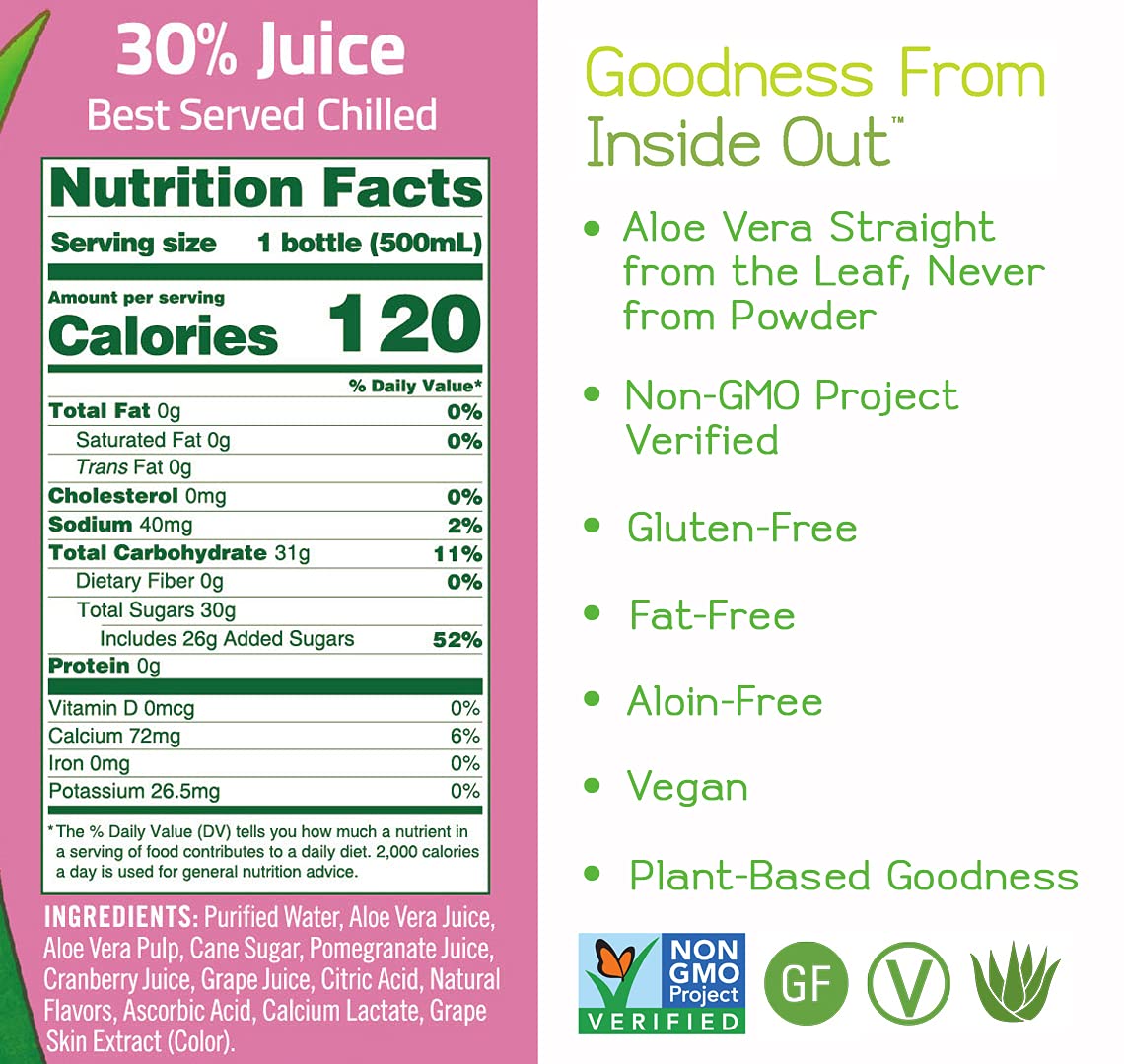 ALO Aloe Vera Juice Drink | ENRICH - Pomegranate + Cranberry | 16.9 fl oz, Pack of 12 | Plant-Based Drink with Real Aloe Pulp