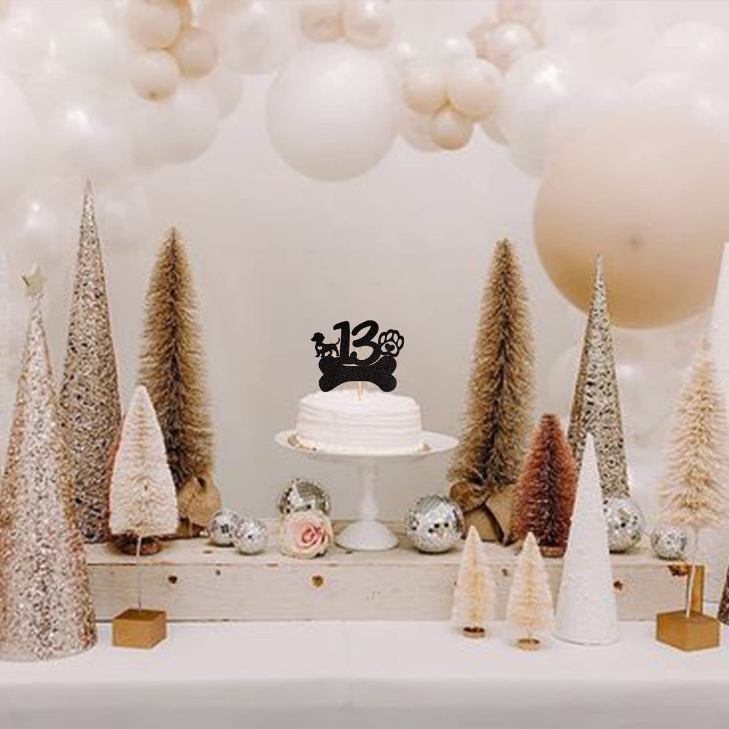 1 Pcs 13Th Birthday Cake Topper Black Glitter Dog Paw Thirteen Years Old Birthday Puppy Dog Bone Cake Pick For Let'S Pawty Baby