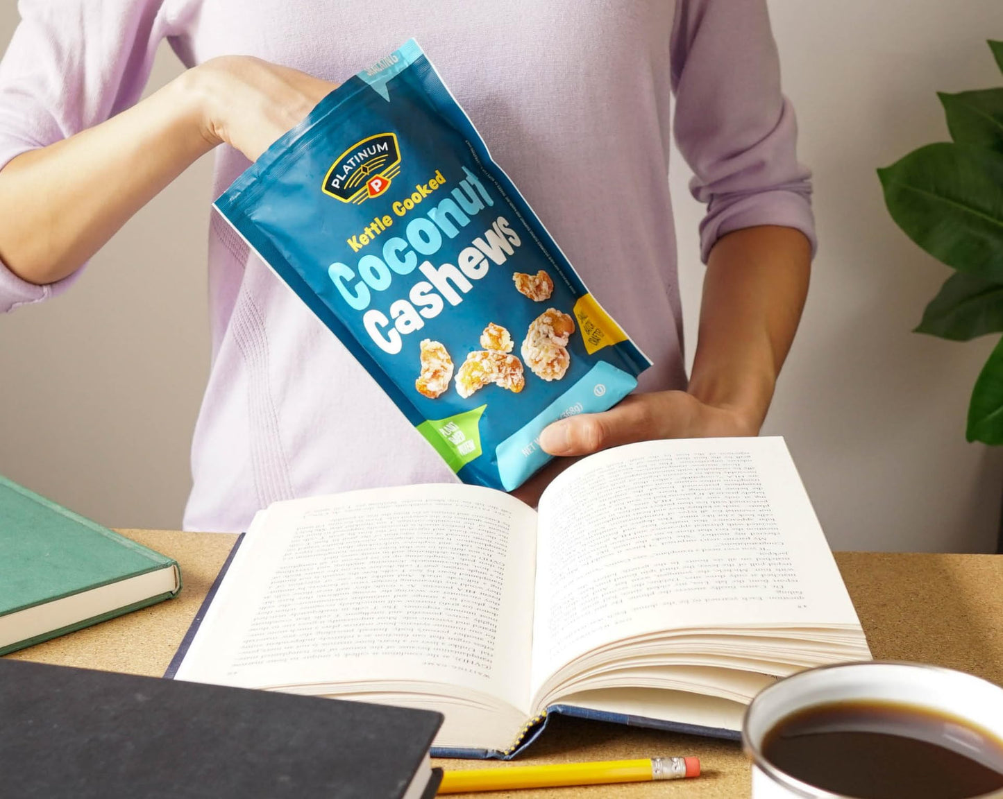 Platinum Kettle Cooked Coconut Cashews - Plant Based Protein, Fiber, Healthy Snack - Wholesome Nutritional Boost - Can Bring At Home, Work, Office, Gym & School - 13 Oz Individual & Resealable Pouch