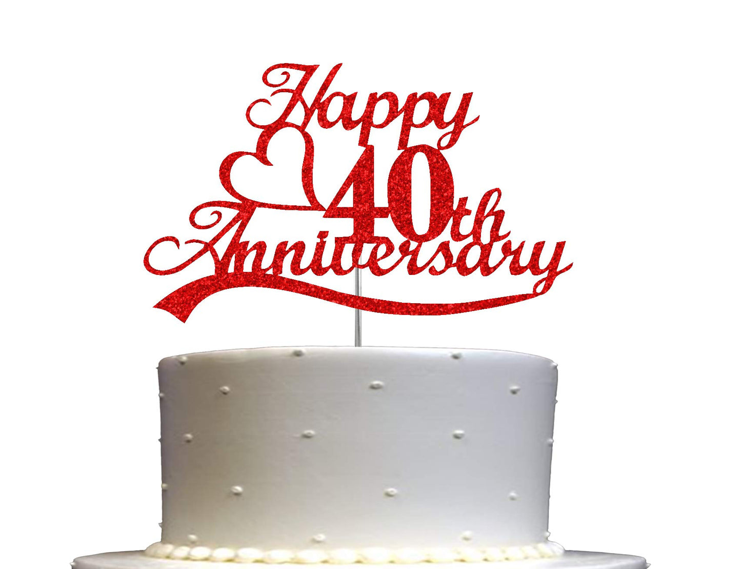40Th Anniversary Cake Topper Red Glitter, 40 Wedding Anniversary Party Decoration Ideas, Premium Quality, Sturdy Doubled Sided G