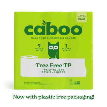 Caboo Tree Free Bamboo Toilet Paper, Plastic Free, Eco Friendly, Septic Safe, Biodegradable Bath Tissue With Soft, Quick Dissolving 2 Ply Sheets (300 Sheets Per Roll, 9 Double Rolls)
