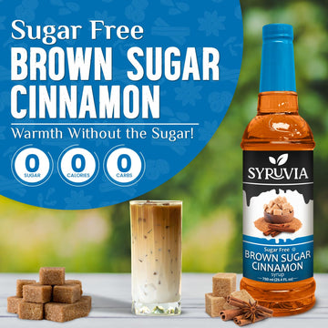 Syruvia Sugar Free Brown Sugar Cinnamon Syrup With Syrup Pump Dispenser For Coffee 25.4 Ounces Coffee Flavoring Syrup