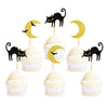 Ercadio 24 Pack Cat Halloween Cupcake Toppers Moon Bat Cupcake Picks Halloween Themed Birthday Party Cake Decorations Supplies