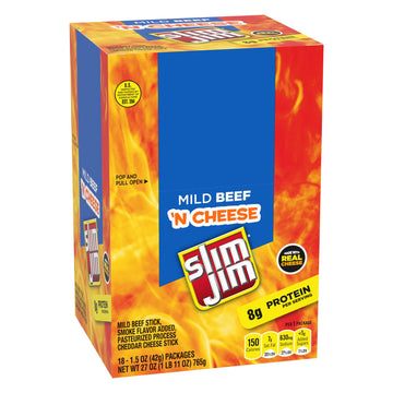 Slim Jim Beef and Cheese Stick, Mild Flavor, 1.5 Oz. 18-Count