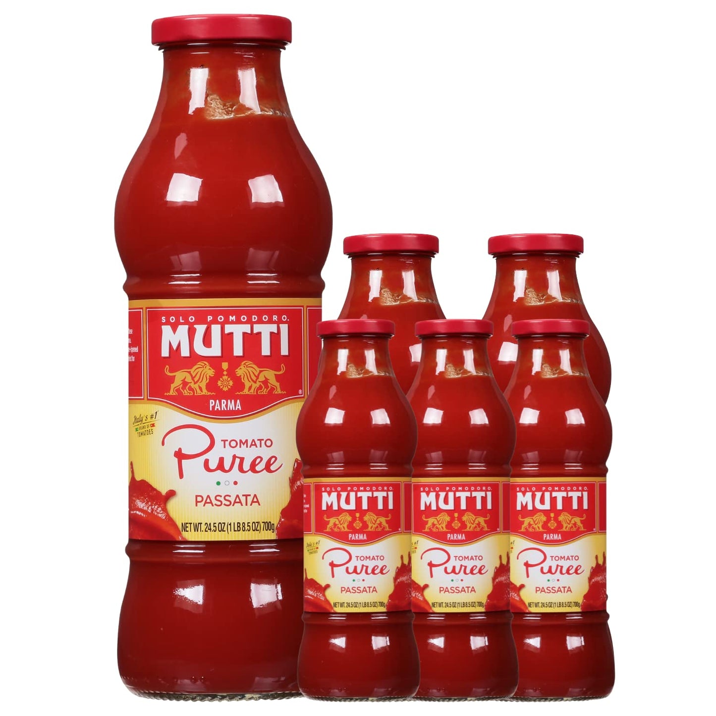 Mutti Tomato Puree (Passata), 24.5 oz. | 6 Pack | Italys #1 Brand of Tomatoes | Fresh Taste for Cooking | Canned Tomatoes | V
