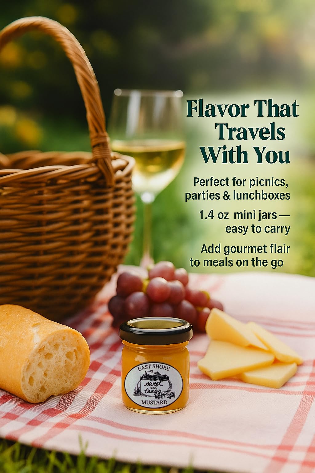 EASTSHORE Sweet & Tangy Mustard - Gourmet Dipping Mustard, 6 Pack of 1.4 oz Mini Jars, No Salt Added, Perfect for Travel & Gift Baskets