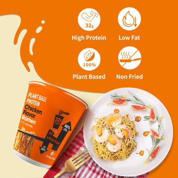 Hethstia Protein Ramen, Chicken Flavor Pre-Packaged Ramen Soup Cup, 6-Pack Instant High-Protein Noodles with 32g Plant Protein,