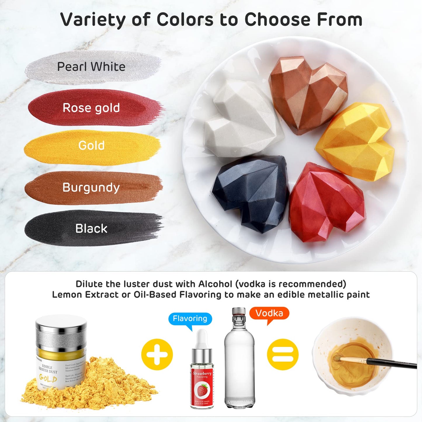 Nomeca Edible Luster Dust, Food Grade Metallic Shimmer Powder, 8g, Black