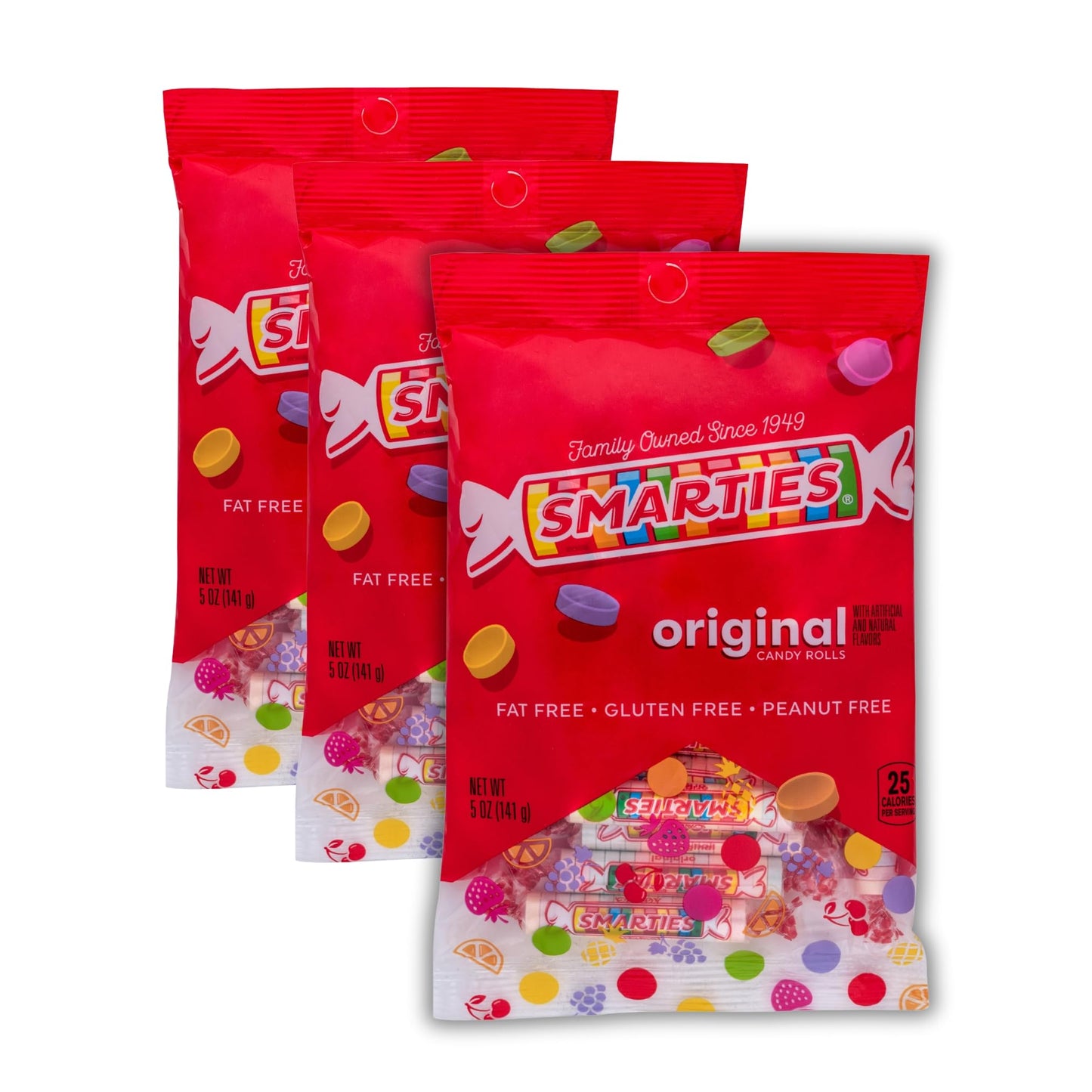 Smarties Candy Rolls Original Flavor Gluten Free & Classic Sweetness From Family Owned Since 1949 Peanut Free, Dairy Free & Allergen Free | Perfect Halloween Treat - 5 Ounce Pack Of 3