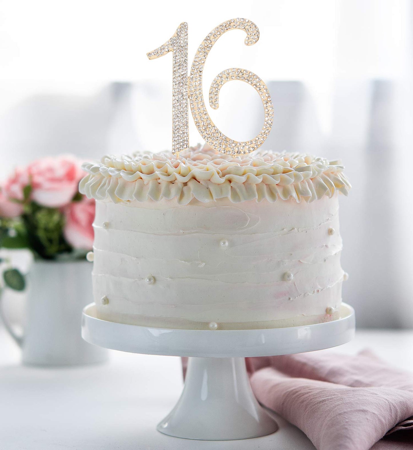 Hatcher lee Bling Crystal Cake Topper - 16th Birthday Decorations, Metal, Gold, Model HCL-007