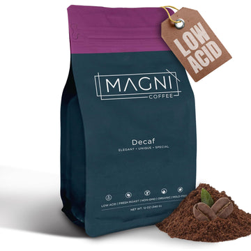 Magni Coffee - Ground - Decaf - Low Acid - Single Origin USDA Organic Non-GMO Beans Third Party Tested For Mycotoxins & Pesticid