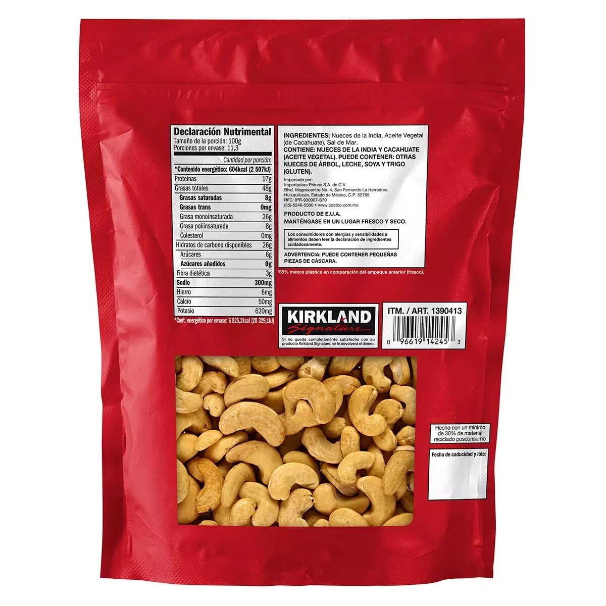 KIRKLAND Sea Salt Whole Cashews, Extra Fancy, 40 OZ (2.5 LBS), Roasted, Model MS65WW4