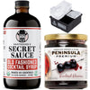 BARTENDERS SECRET SAUCE Old Fashioned Mix Bundle - Handcrafted Syrup 16oz, Gourmet Peninsula Cocktail Cherries 10.5oz, Ice Mold