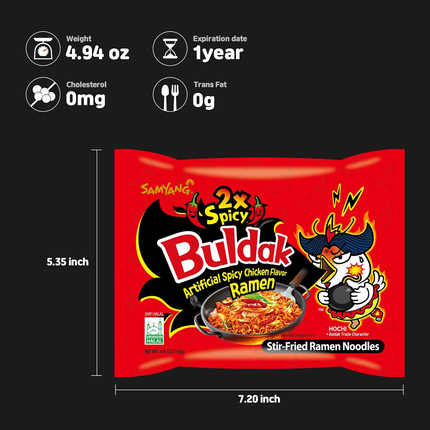 Samyang 2X Buldak (Korean) Hot Spicy Chicken Stir Fried Ramen 4.94 oz (Pack of 40)