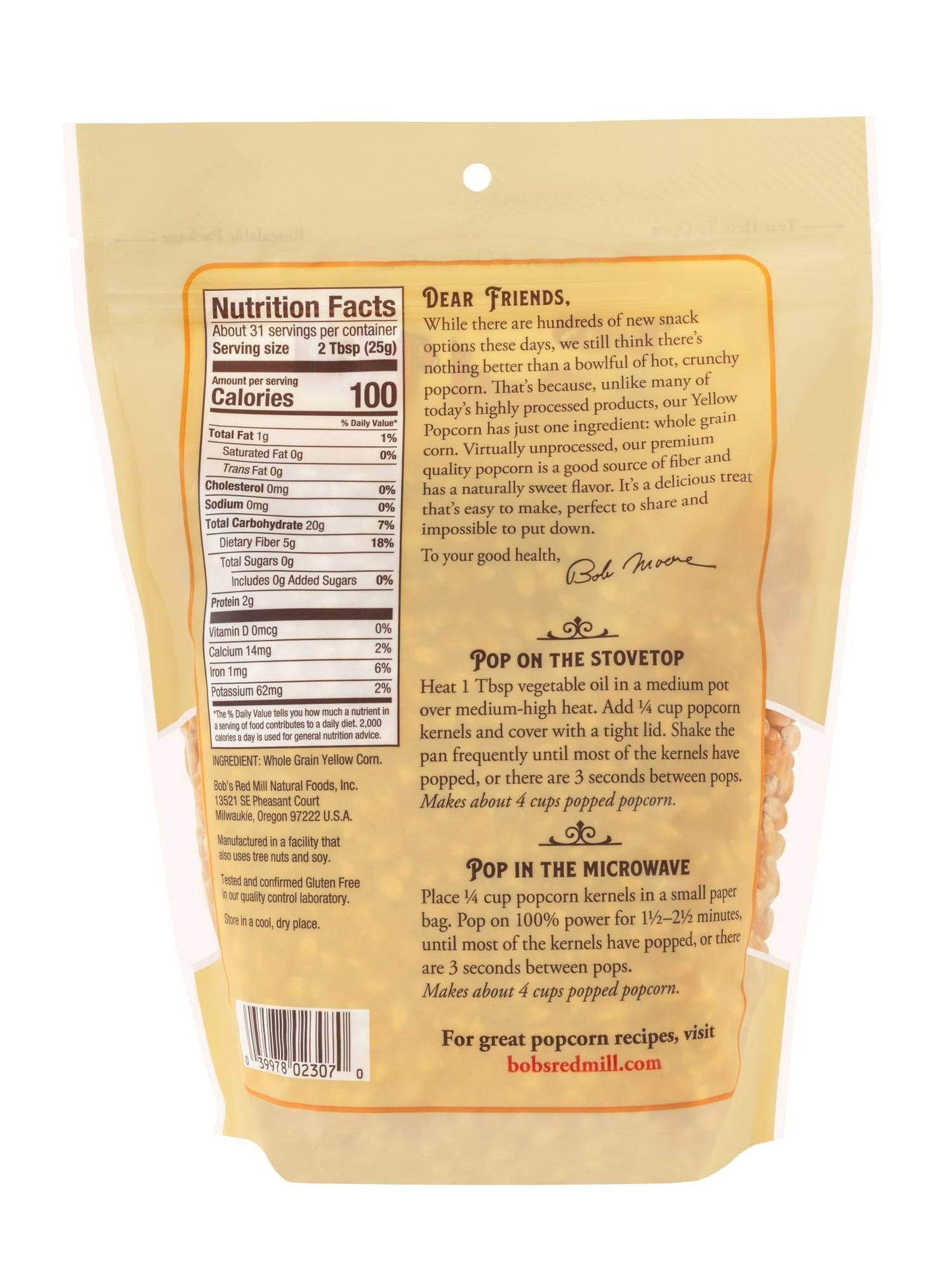 Bob'S Red Mill Whole Yellow Popcorn, 30 Oz