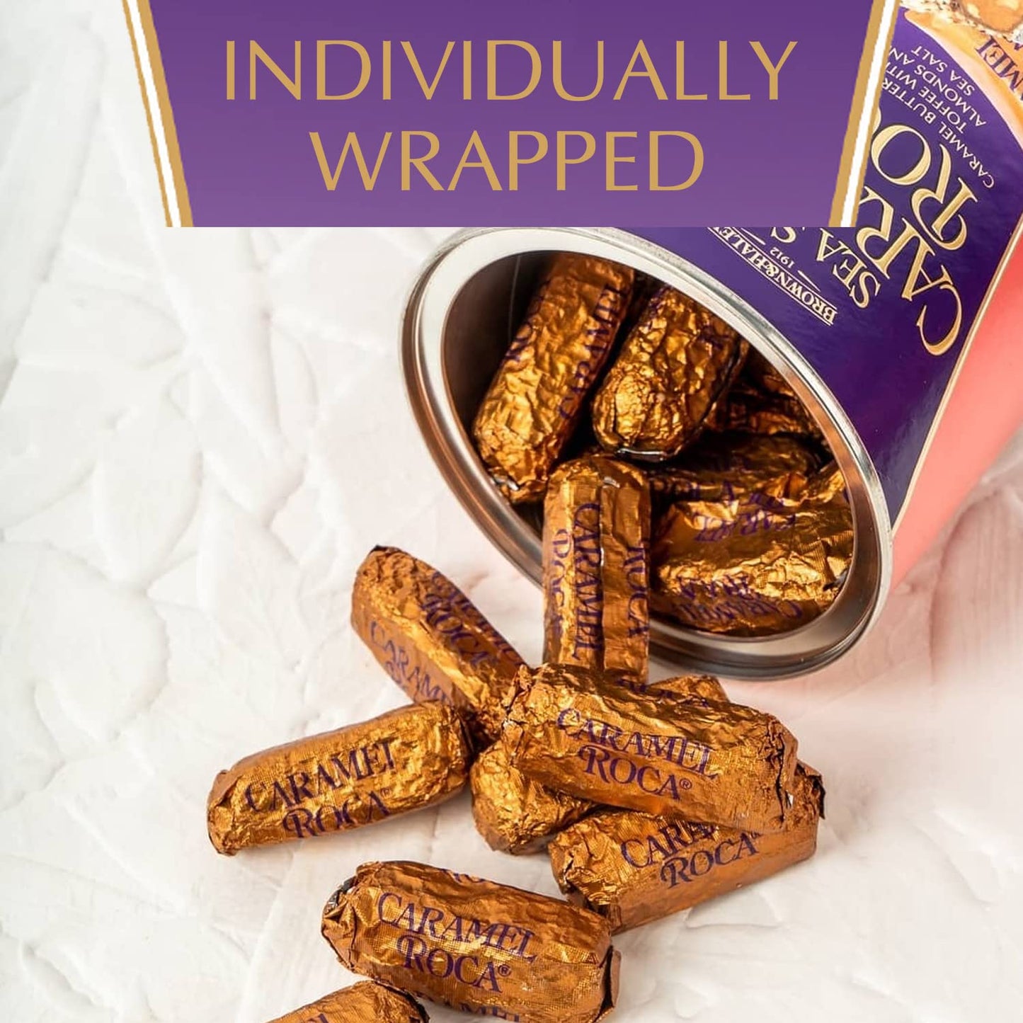 Brown & Haley Sea Salt Caramel Roca Canister, Individually Wrapped Caramel Buttercrunch Toffee (10 Ounce (Pack Of 2))