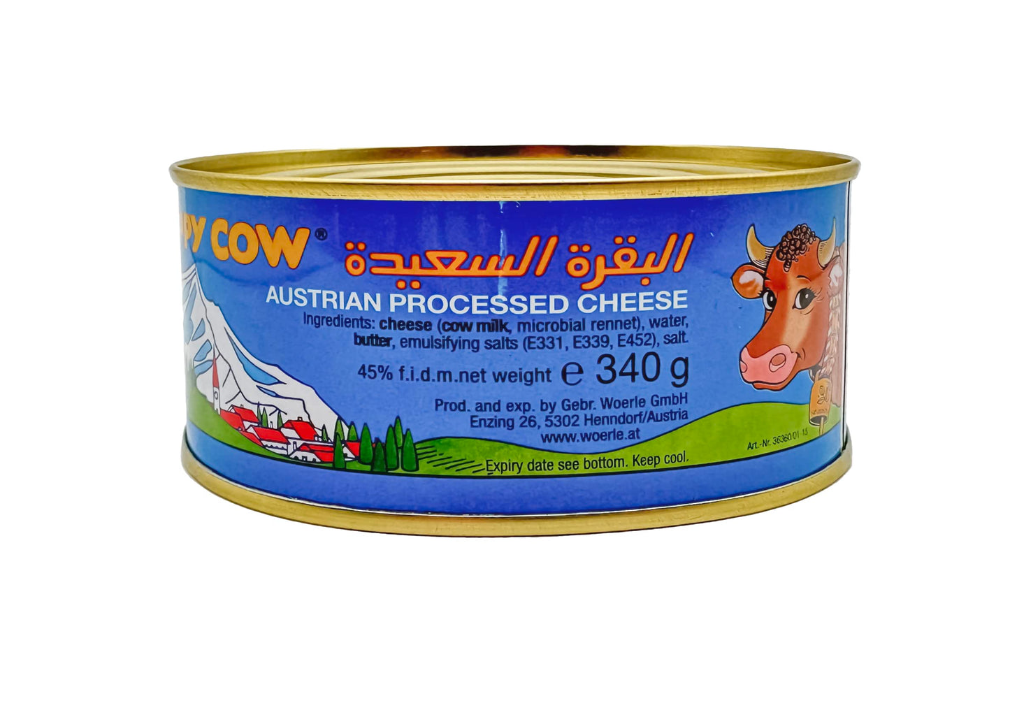 Happy Cow Halal Austrian Processed Cheese, Rich Cheddar Flavor, 12 OZ (340g), Easy Open Can, Long Shelf Life
