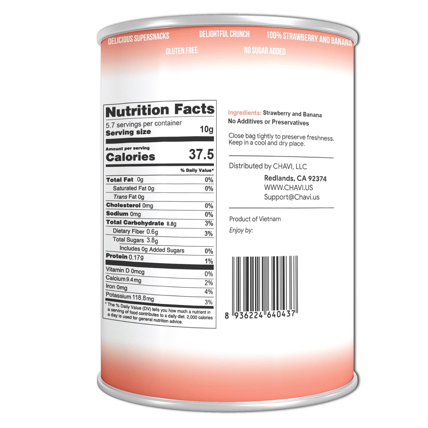 Chavi Freeze-Dried Strawberry Banana | Healthy Superfood | No Added Sugars Or Preservatives | Non-Gmo, Vegan, Gluten-Free | Long