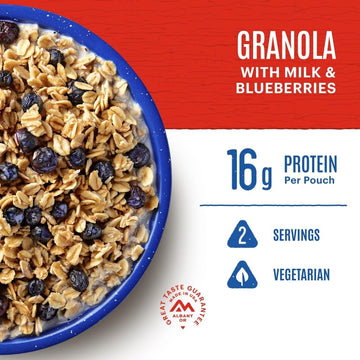 Mountain House Granola with Milk & Blueberries | Freeze Dried Backpacking & Camping Food | 2 Servings