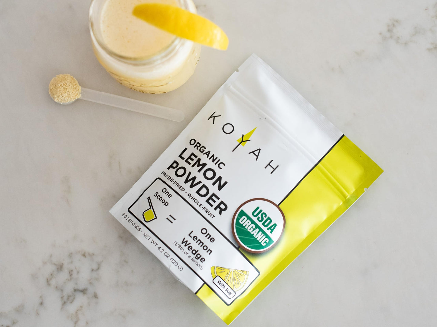 KOYAH - Organic Lemon Powder (with Peel) - 80 Servings (1 Scoop = 1 Lemon Wedge), USA & Mexico Grown Lemons, Freeze-Dried