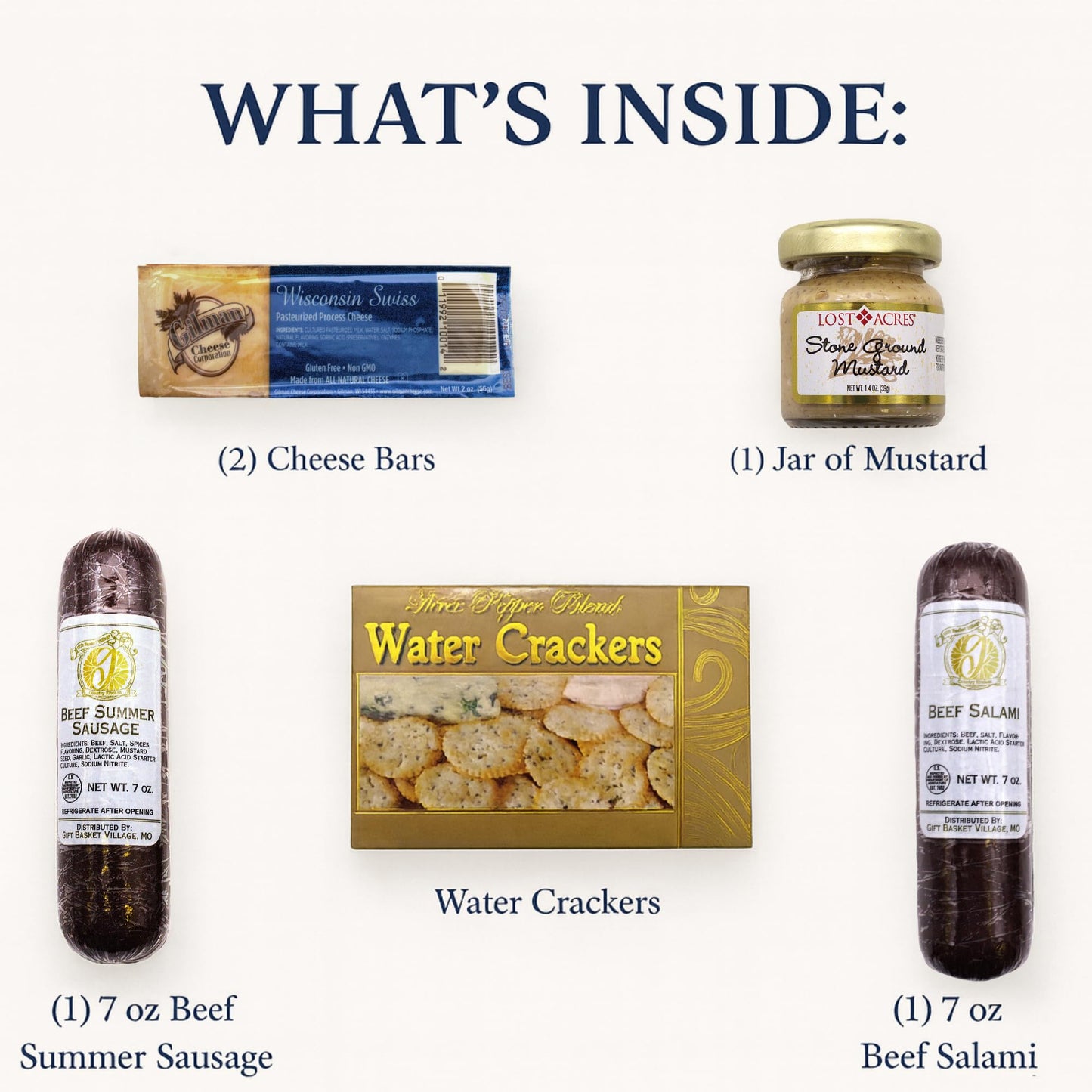 Gift Basket Village Gourmet Meat and Cheese Gift Set - 6-Piece Charcuterie with Mustard - Perfect for Holidays & Special Occasions