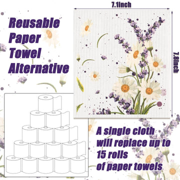 Remagr Swedish Kitchen Dish Towels Wildflowers Kitchen Cloths Reusable Sponge Cleaning Cloths Absorbent Dish Cloth Quick Drying